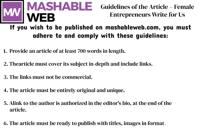 Guidelines of the Article – Female Entrepreneurs Write for Us
