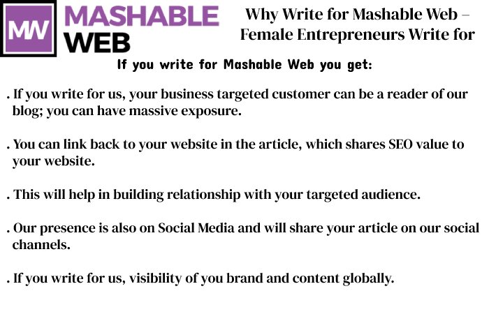 Why Write for Mashable Web – Female Entrepreneurs Write for Us