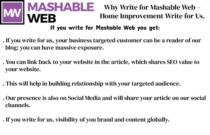 Why Write for Mashable Web – Home Improvement Write for Us.